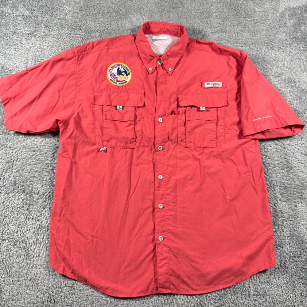 Columbia PFG Fishing Shirt Mens Medium‎ Red 2017 National Jamboree Boy Scouts SL